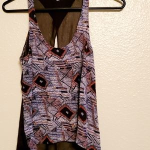 Geometric black, orange and white tank